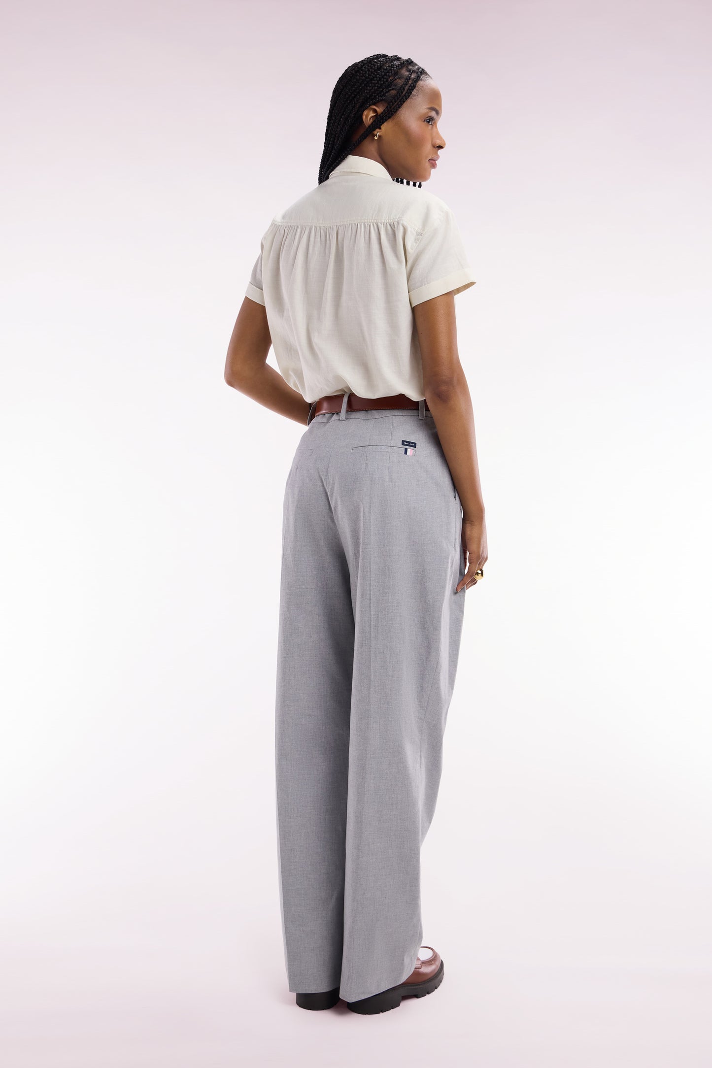 Pantalon à jambes larges en coton stretch gris coupe oversized