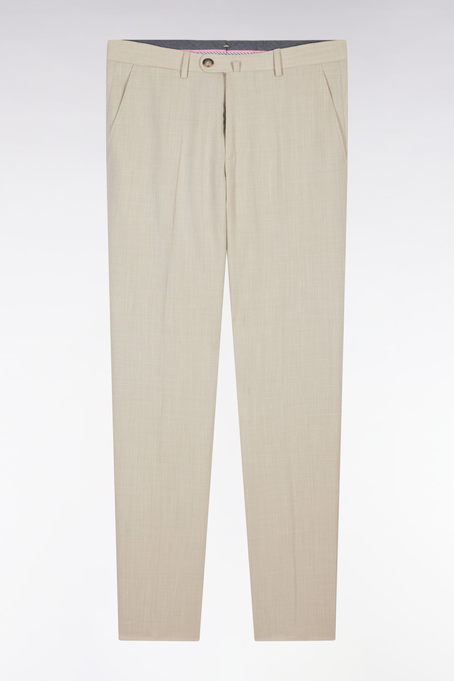Elasticated trousers in beige stretch wool and cotton blend