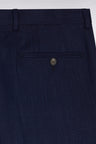 Elasticated trousers in navy stretch wool and cotton blend