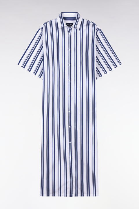 Relaxed fit striped shirt dress in navy and white cotton - Image 2