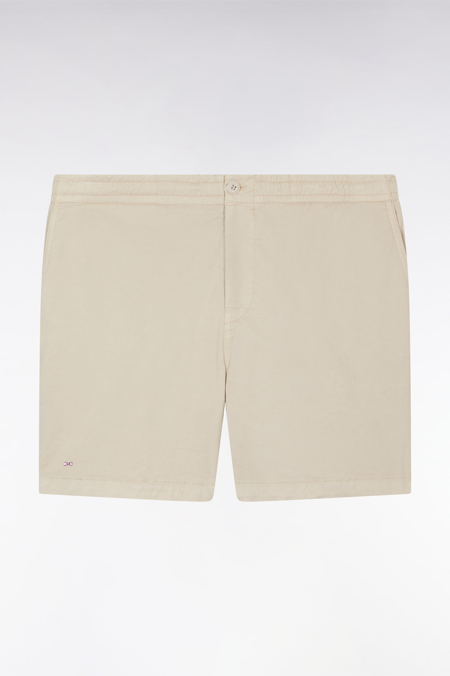 Short à taille élastique en coton stretch uni beige