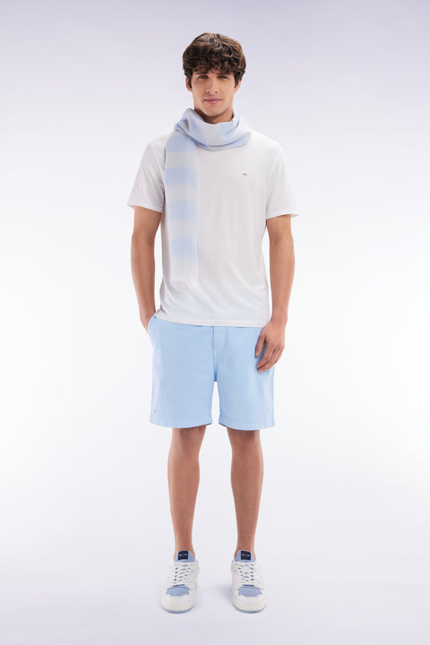 Elastic waist shorts in plain sky blue stretch cotton - Image 1