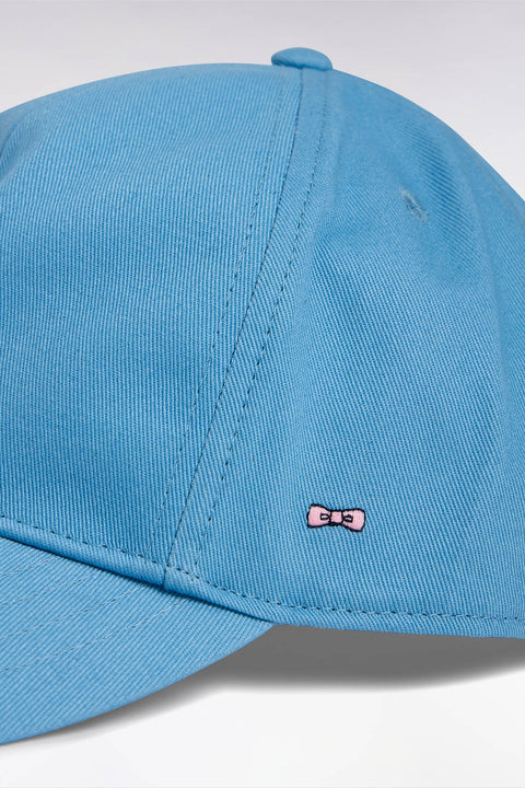 Sky blue cotton twill cap with bow tie embroidery - Image 3