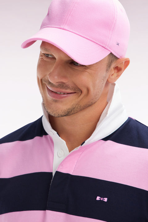 Pink cotton piqué cap with bow tie embroidery - Image 1