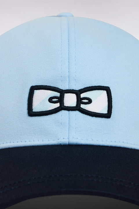 Sky blue cotton jersey cap with striped bow tie logo - Image 2