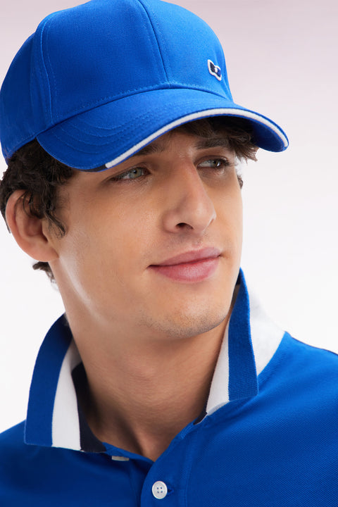Blue cotton twill cap with piped visor - Image 1