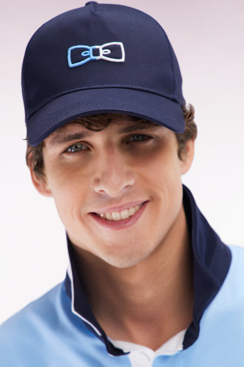 Navy cotton twill cap with two-tone embroidery - Image 1