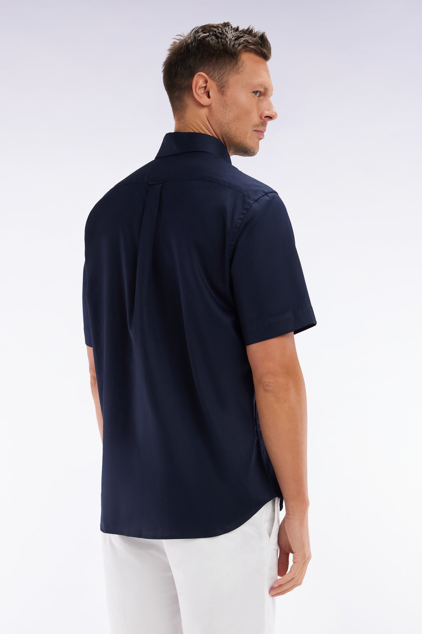 Chemise à manches courtes en coton marine coupe droite