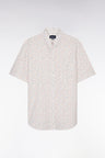 Straight short-sleeved ecru shirt in cotton poplin with multicolored bow tie print