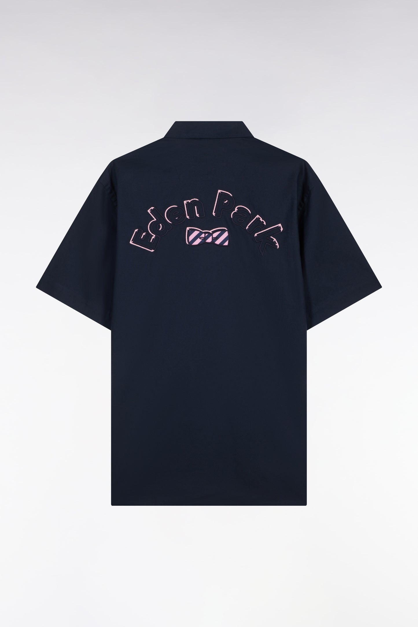 Straight short-sleeved shirt in navy cotton with Eden Park embroidery
