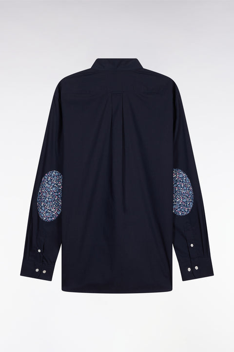 Straight-fit navy cotton shirt with elbow patch - Image 2