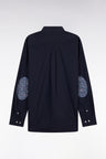 Straight-fit navy cotton shirt with elbow patch