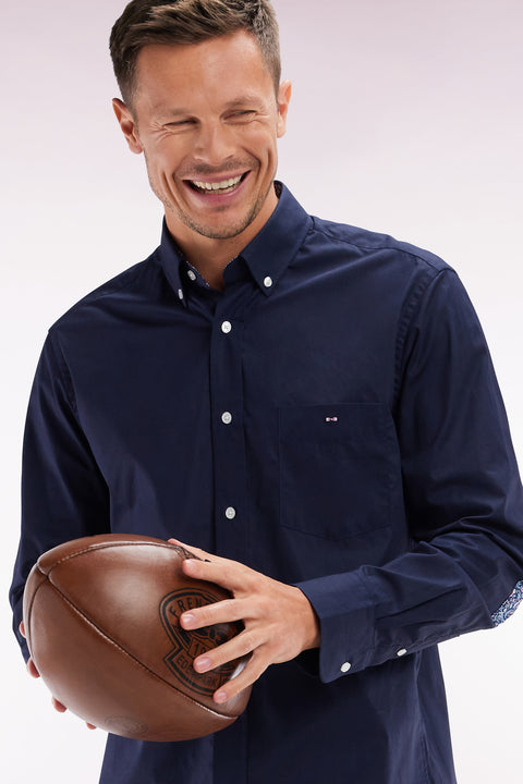 Straight-fit navy cotton shirt with elbow patch - Image 3