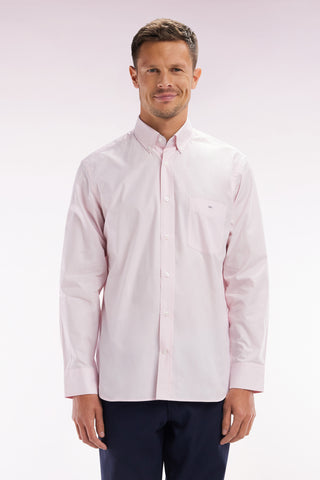 Straight-fit pink cotton shirt with elbow patch
