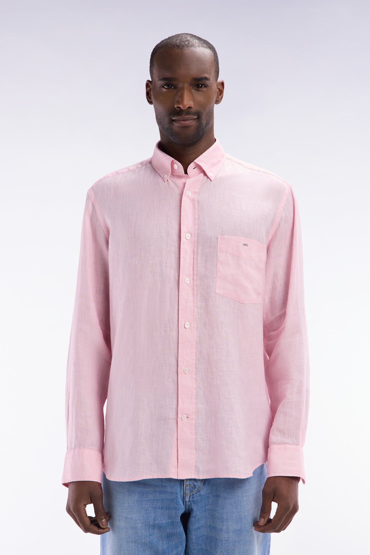 Chemise en lin rose unie coupe droite