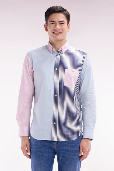 Straight-fit tricolor striped cotton shirt - Image 1
