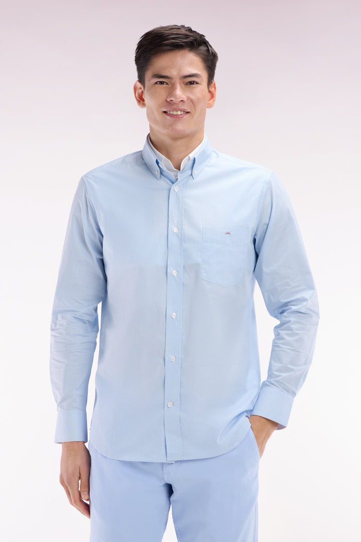 Chemise imprimé vichy en coton ciel coupe droite