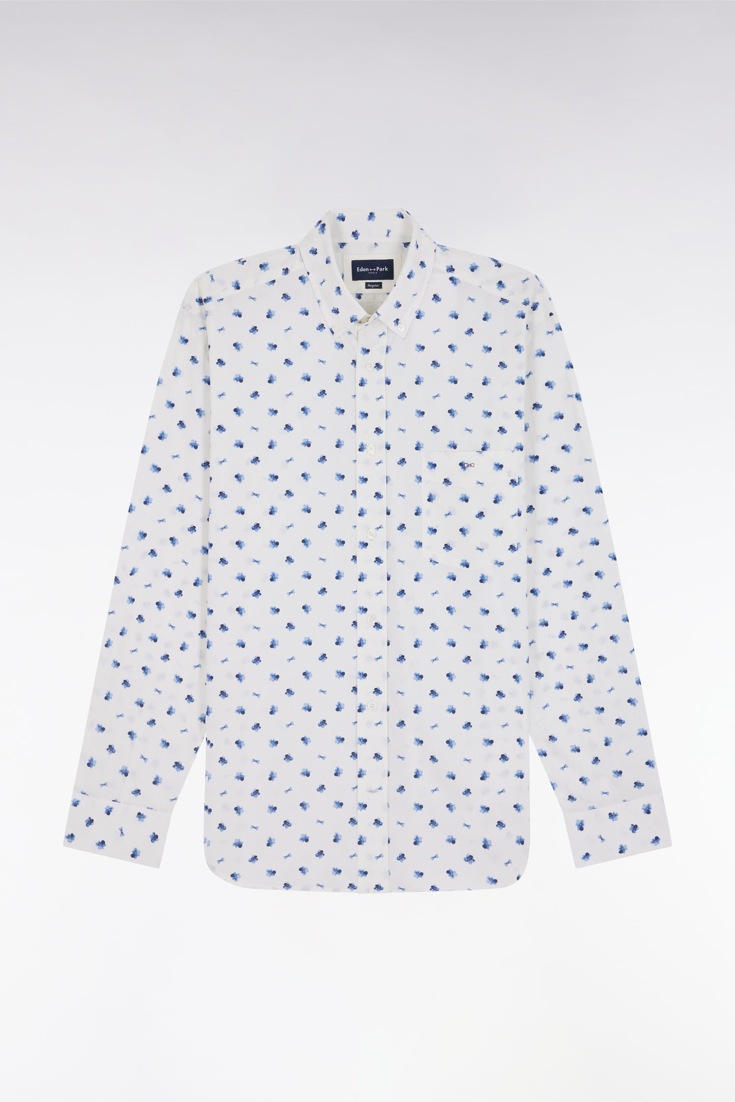 Off white cotton navy knot micropattern shirt, straight cut