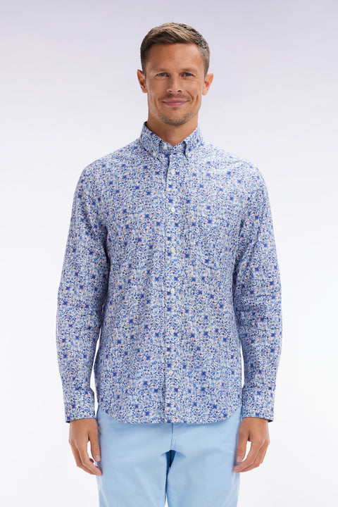 Straight-fit sky blue micro-patterned Pima cotton shirt - Image 1