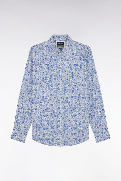 Straight-fit sky blue micro-patterned Pima cotton shirt - Image 2