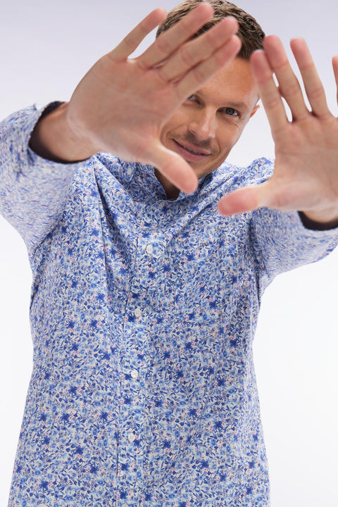 Straight-fit sky blue micro-patterned Pima cotton shirt - Image 3