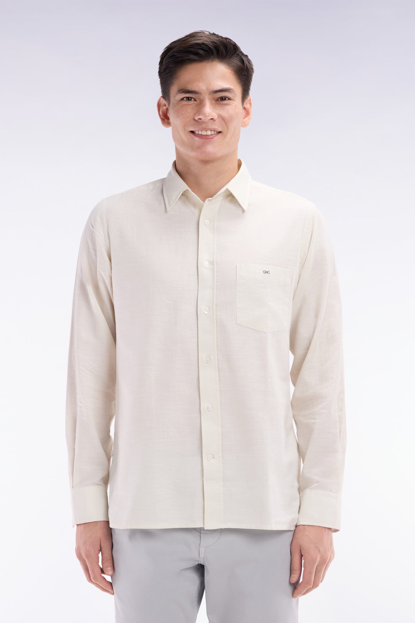 Beige cotton shirt with patch pocket