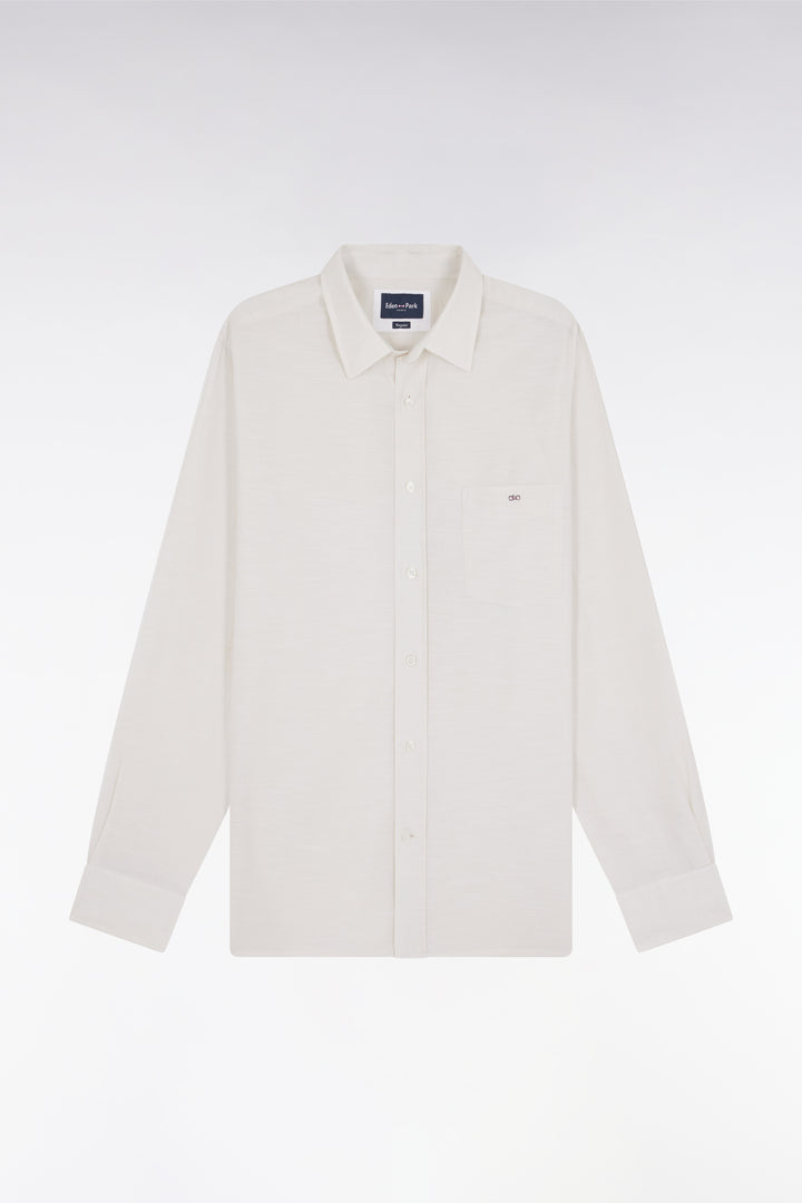 Chemise unie à poche plaquée en coton beige