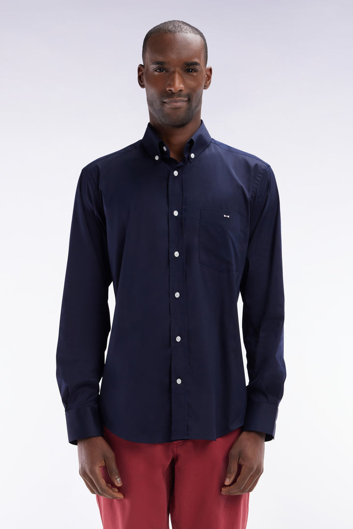 Chemise en twill de coton marine unie coupe droite