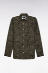 Slim-fit khaki linen printed shirt