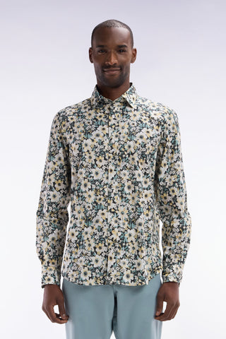 Straight-fit floral print cotton poplin shirt