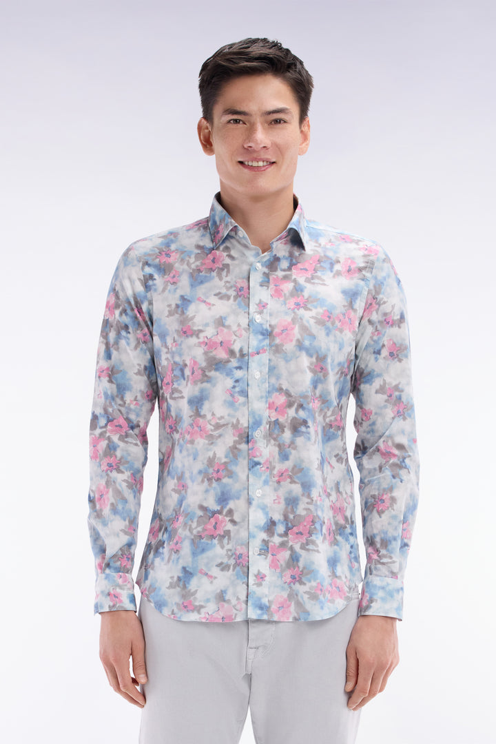 Chemise en coton ciel à imprimé floral coupe ajustée