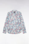 Slim-fit sky blue cotton shirt with floral print