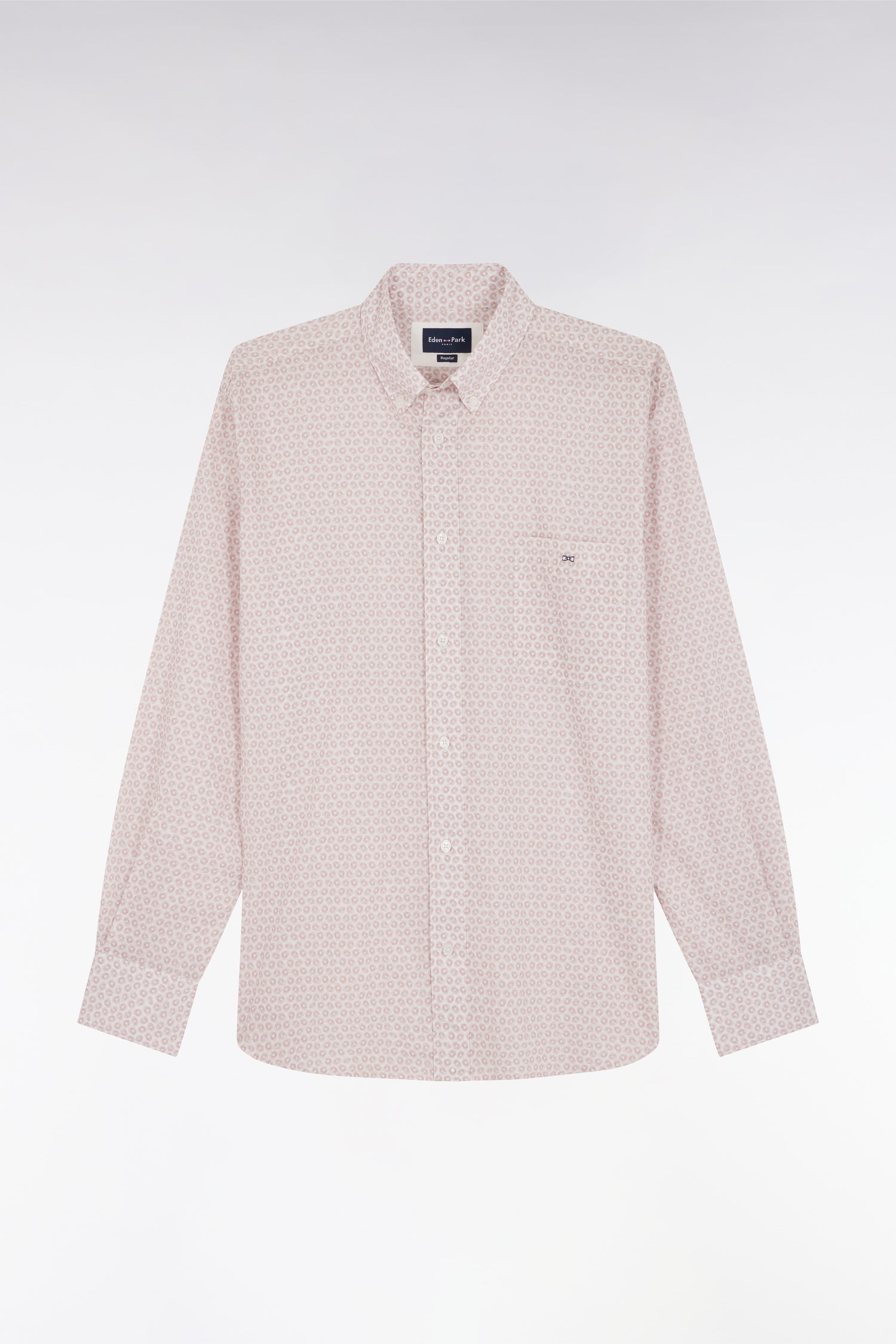 Chemise en popeline de coton à microimprimé graphique rose coupe droite