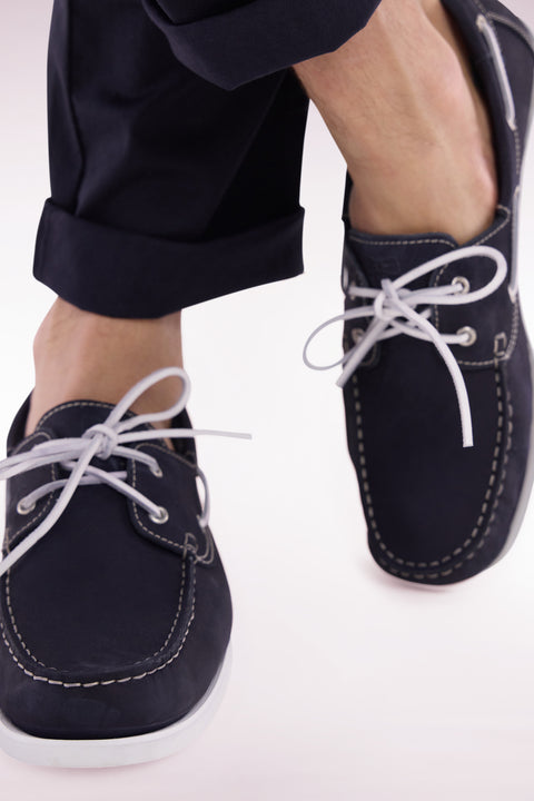Navy suede leather boat shoes style loafers - Image 2
