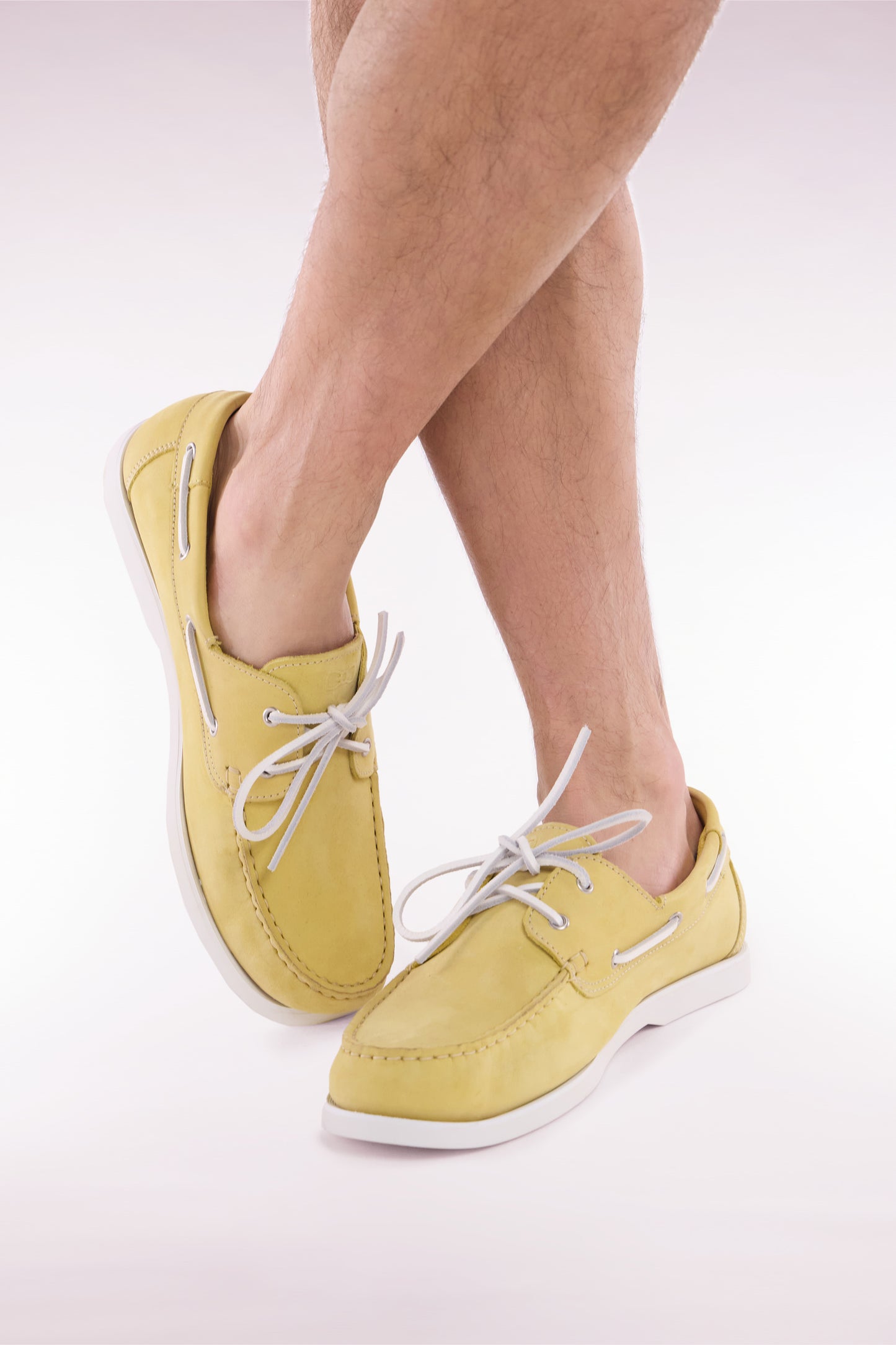 Yellow suede leather boat shoes style loafers