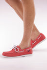 Red suede leather boat shoes style loafers