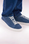 Blue-grey leather low-top sneakers