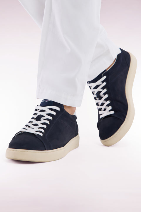 Navy suede leather low-top sneakers - Image 2