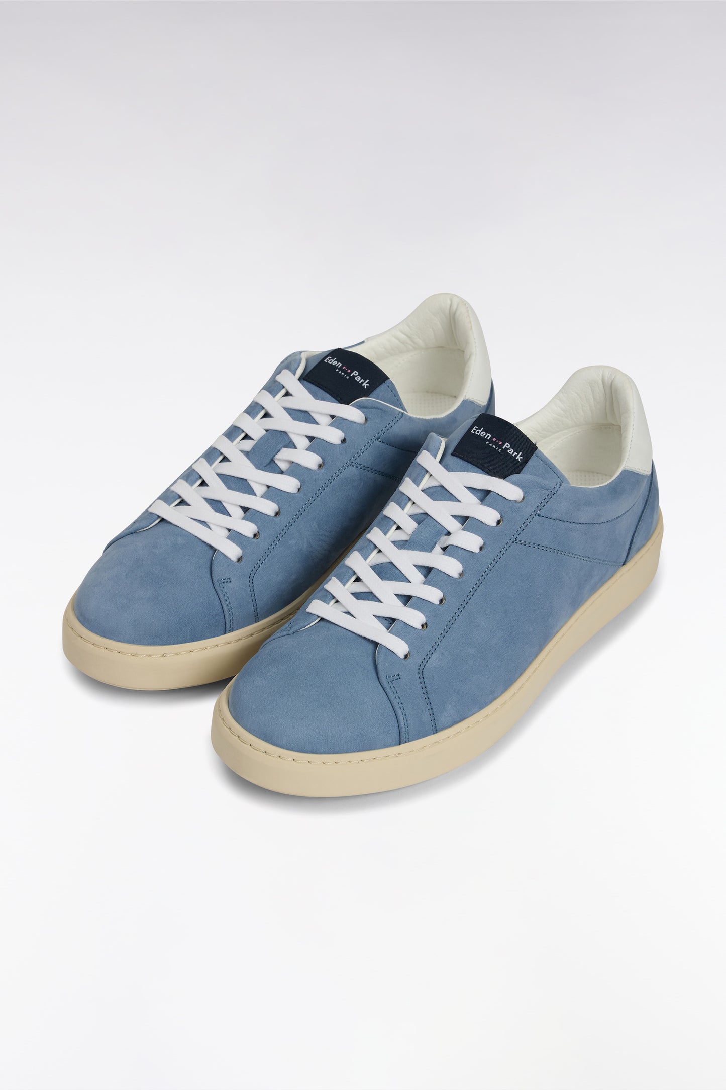 Blue-grey suede leather low-top sneakers