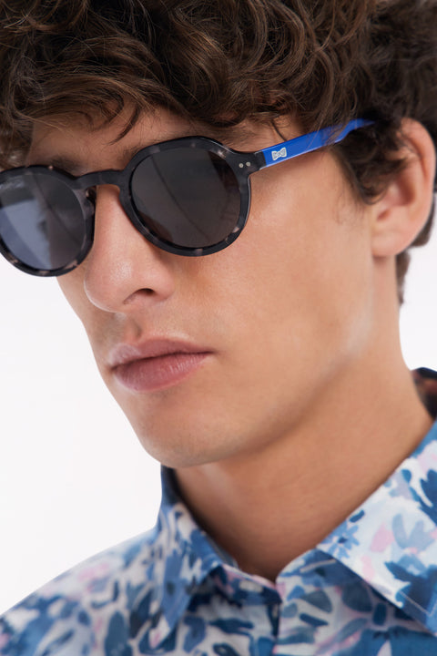 XV de France round sunglasses in grey and blue tortoiseshell acetate - Image 2
