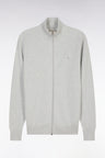 Straight-fit zipped grey honeycomb cotton cardigan