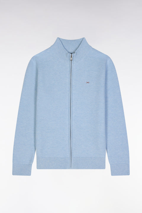Zip-up straight sky blue cotton cardigan - Image 1