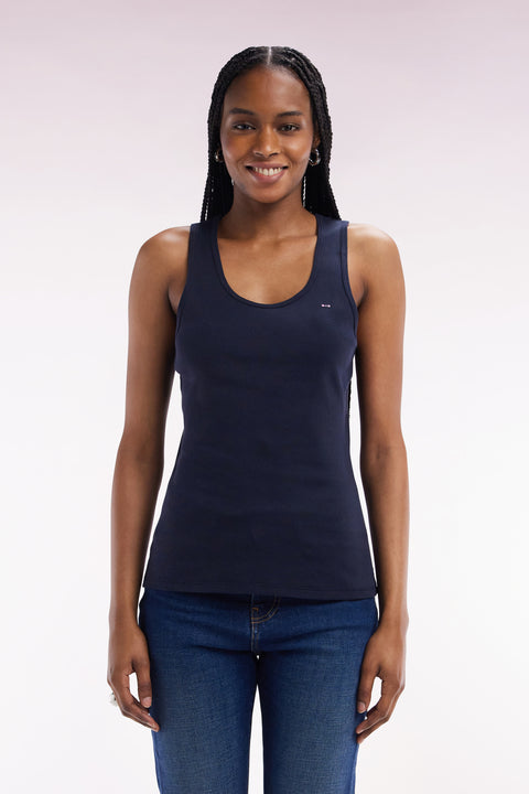 Navy ribbed Pima cotton tank top, slim fit - Image 3
