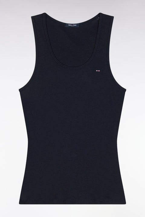 Navy ribbed Pima cotton tank top, slim fit - Image 2