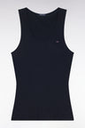 Navy ribbed Pima cotton tank top, slim fit