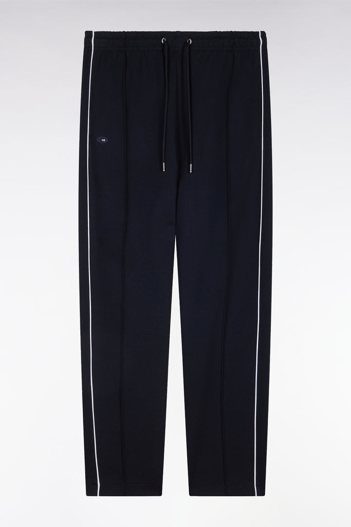 Pantalon jogging en molleton coton stretch marine passepoil ciel coupe droite