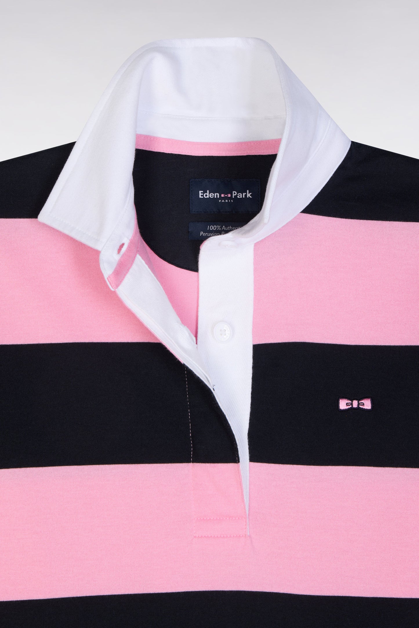 Navy blue and pink striped short-sleeved casual jersey