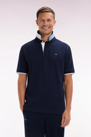 Relaxed-fit short-sleeved navy cotton jersey with two-tone collar
