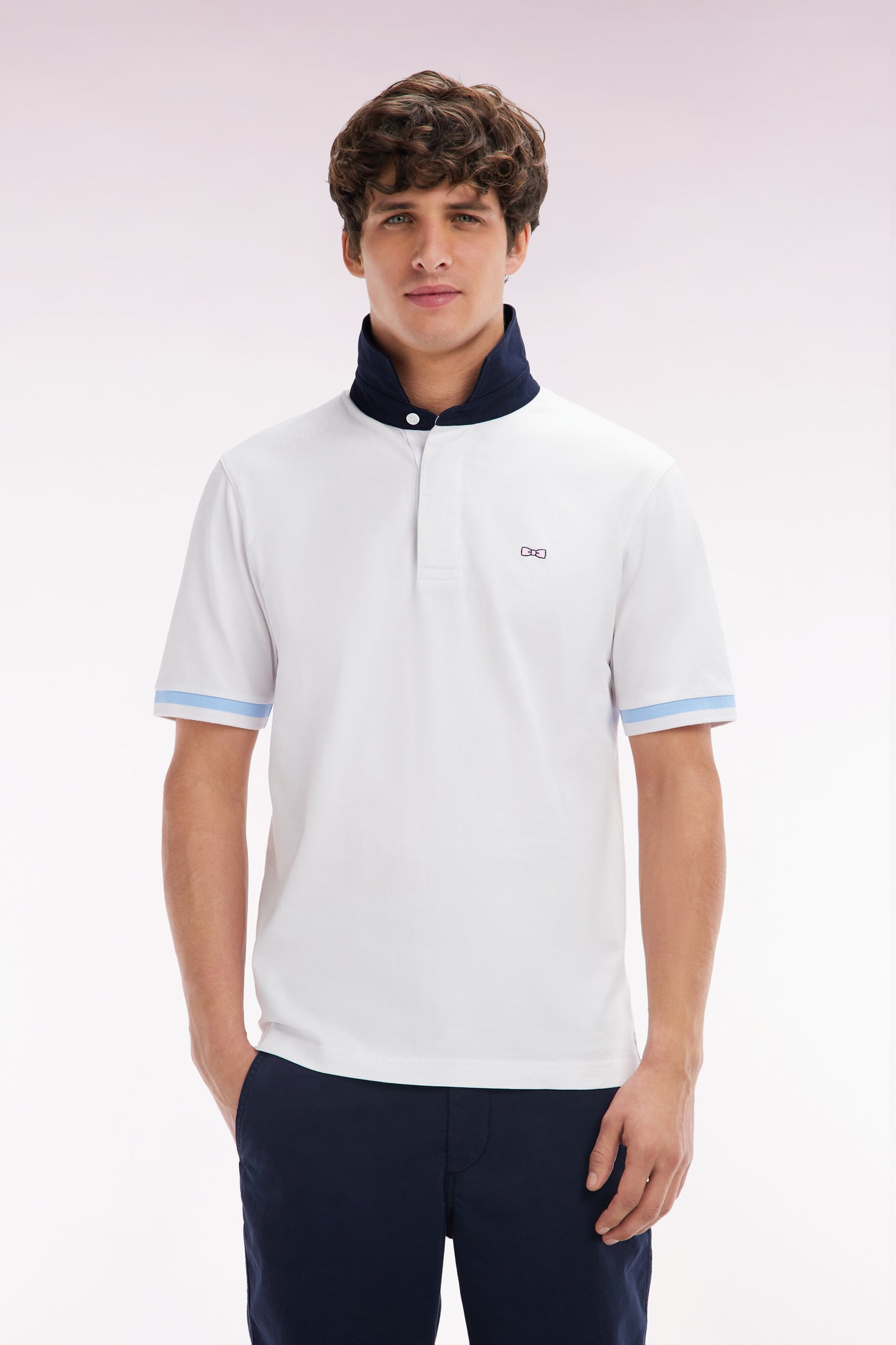 Straight-cut white cotton short-sleeved rugby shirt with Eden Park back embroidery