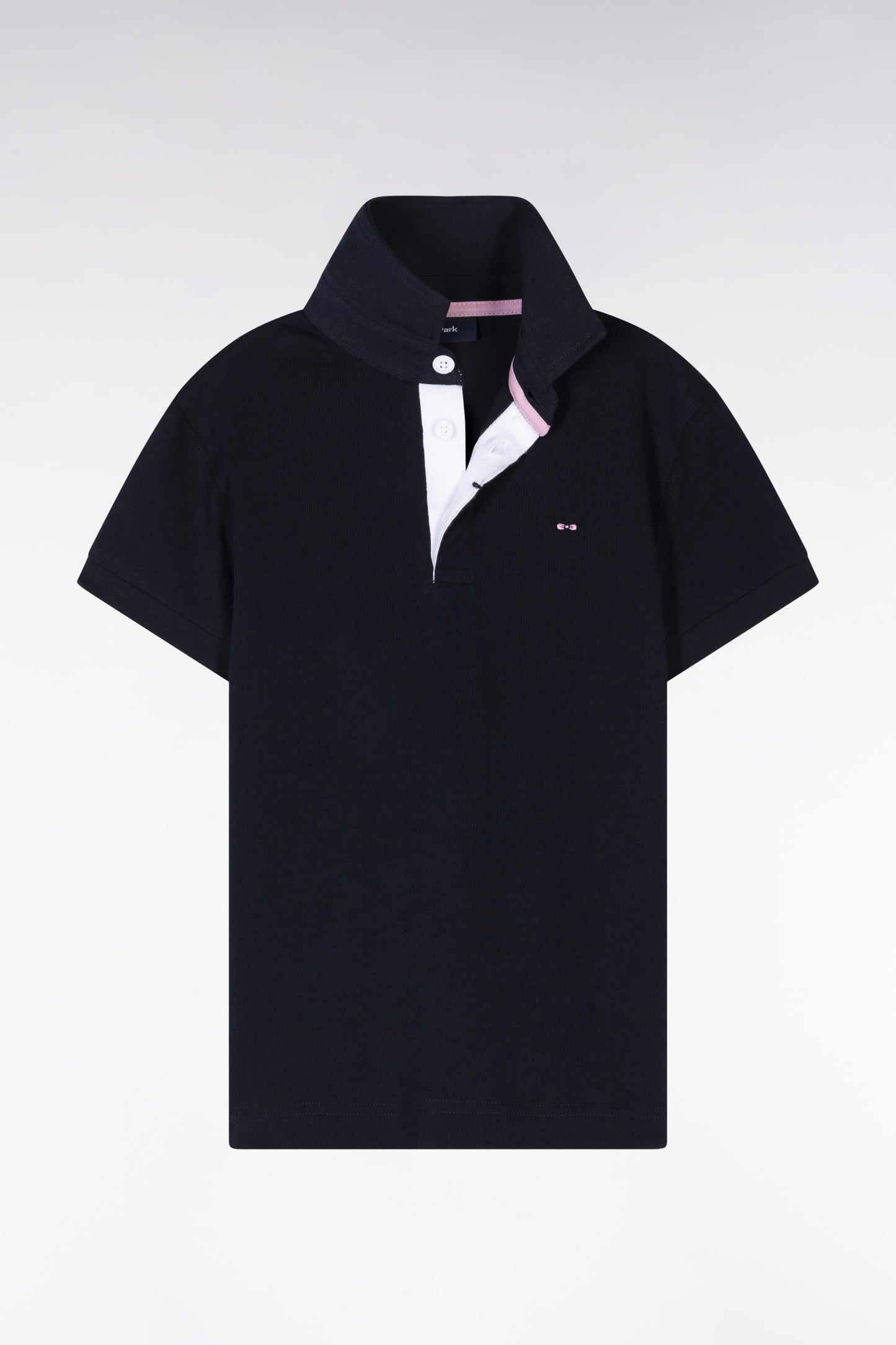 Straight-cut short-sleeved navy cotton jersey with back embroidery
